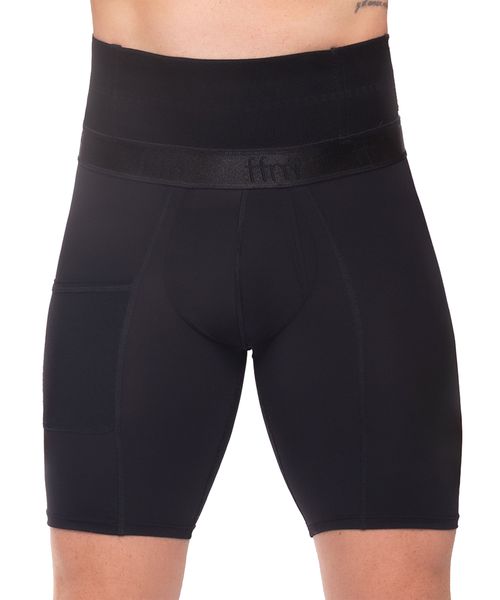 Bóxer largo de control con varillas, soporte testicular y bolsillo para guardar objetos personales