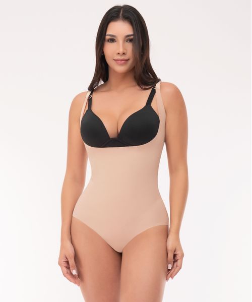 Body invisible sin costuras de busto libre con compresión uniforme en abdomen y cintura color beige