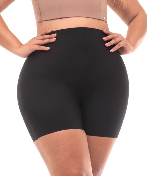 Short tela lisa sin costuras de control medio en abdomen y cintura con efecto invisible en piernas color negro