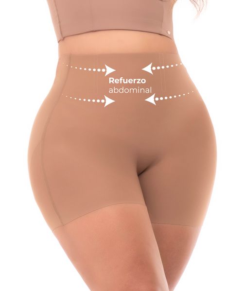 Short con varillas tela lisa sin costuras de control medio en zona abdominal y realce en los glúteos color cocoa