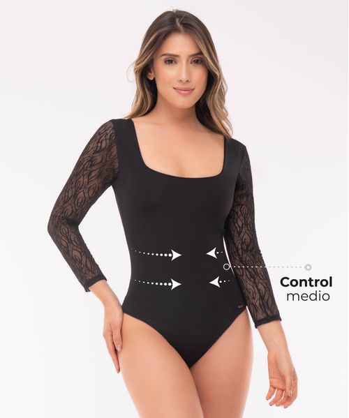 El body en escote cuadrado manga larga de control medio en abdomen