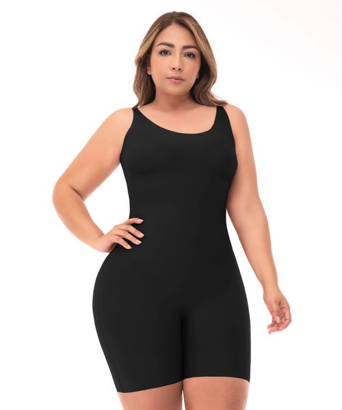 Enterizo sin costuras invisible media pierna con control y moldeo completo color negro