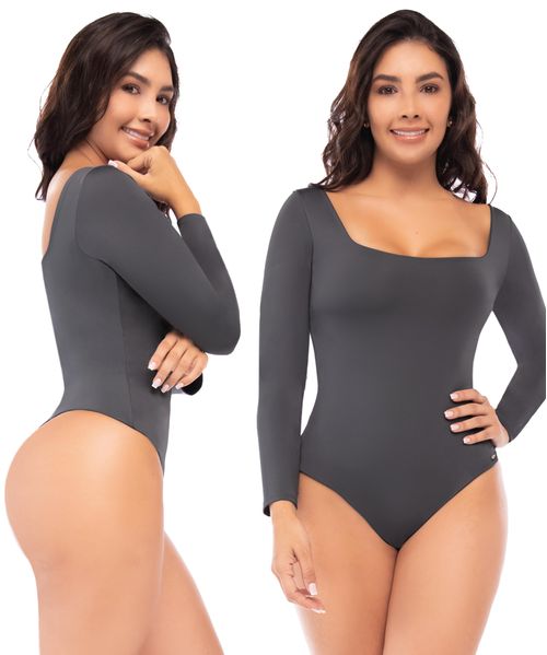 Body Moldeador de Manga Larga en Tela Suave con Lycra de Control
