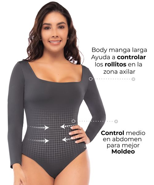 Body moldeador de manga larga en tela suave con lycra de control