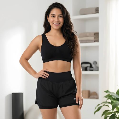 Pantaloneta deportiva con pretina alta y bolsillos